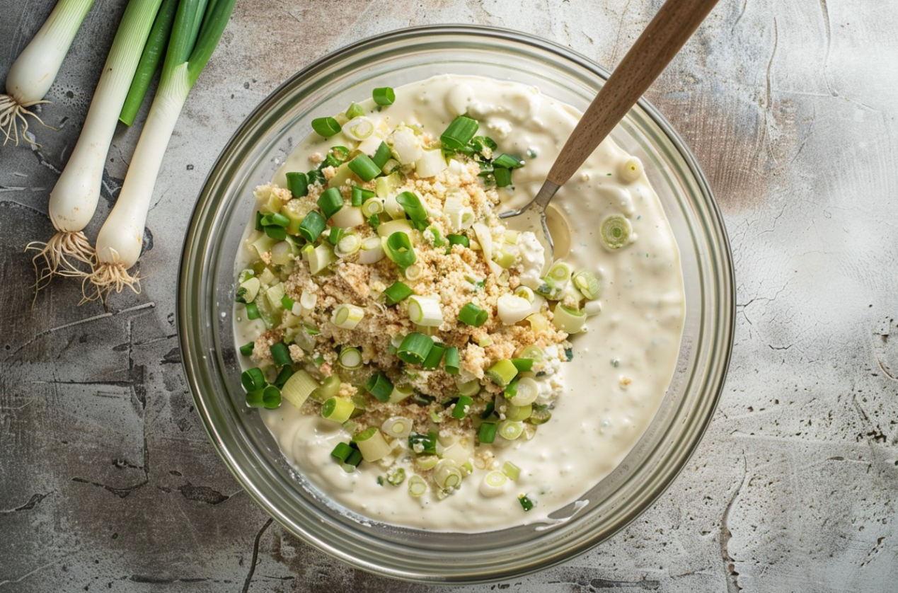 A creamy Knorr Spinach Dip served with fresh vegetables and bread chunks.