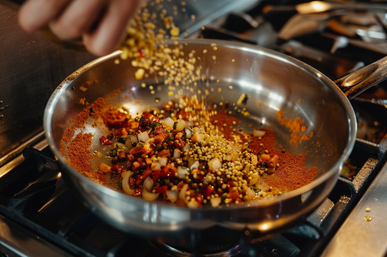 A bowl of Aloo Gobi, an Indian dish made with potatoes, cauliflower, and spices, garnished with fresh cilantro.