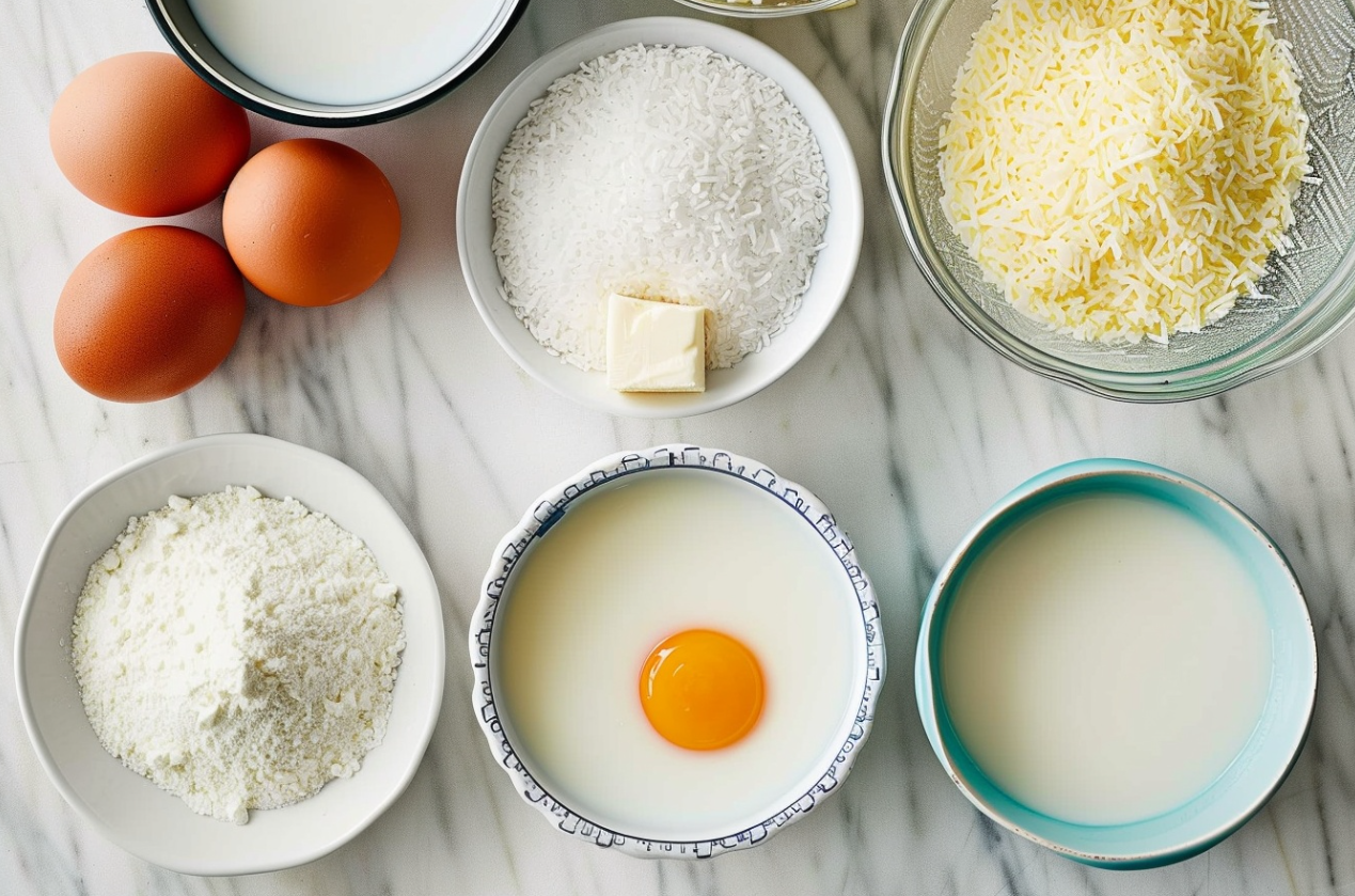 "Homemade Butter Mochi squares on a plate with a golden-brown crust and a chewy center."