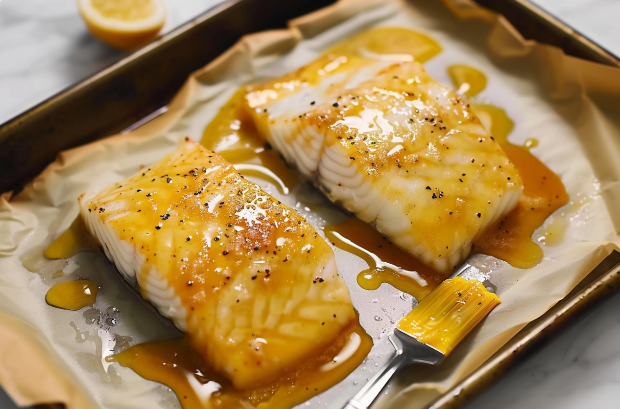 Delicious miso-glazed black cod fillet served with steamed rice and vegetables. 