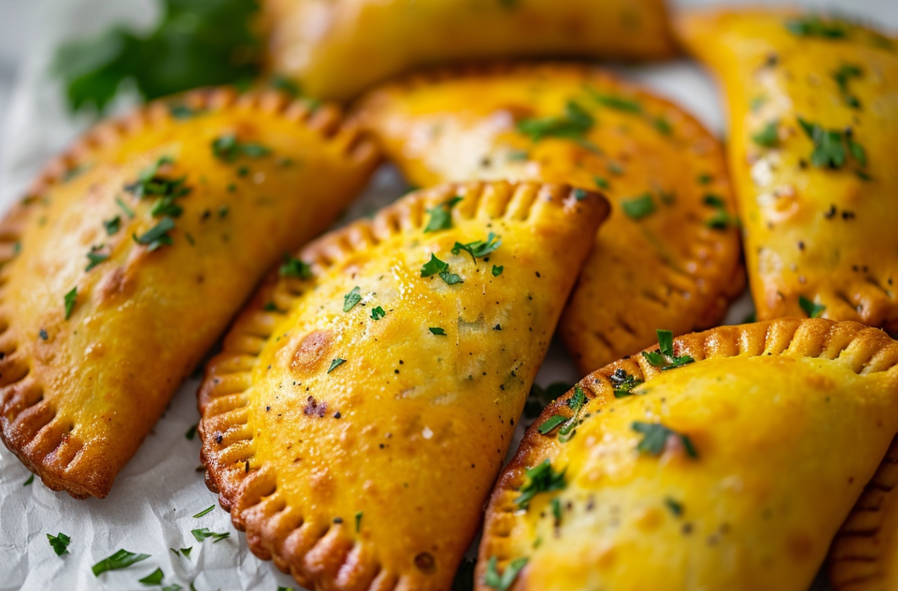 Golden Jamaican beef patties with a flaky crust and spicy ground beef filling.