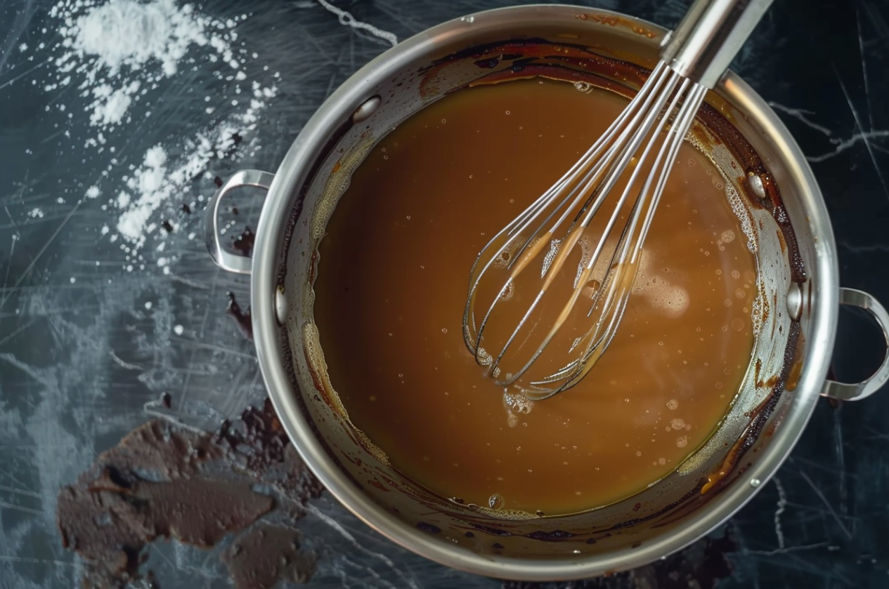 A bowl of rich homemade chicken gravy garnished with herbs, perfect for enhancing the flavor of your favorite dishes. 