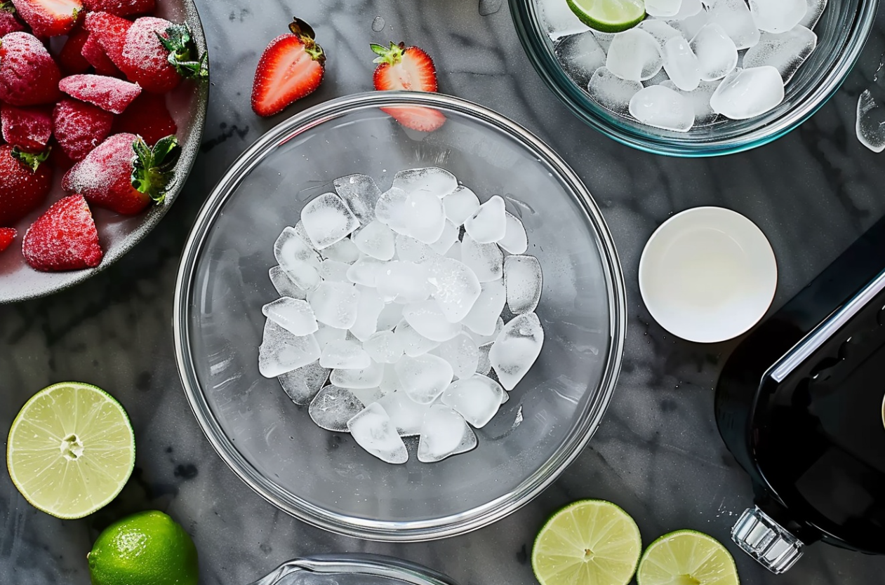 A vibrant strawberry margarita served in a salted rim glass, garnished with a fresh strawberry slice.