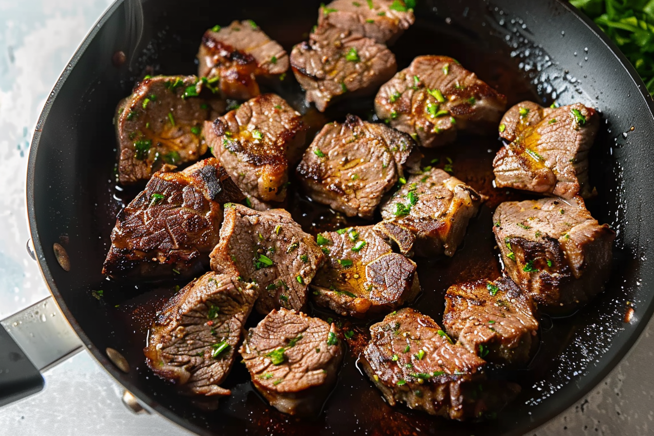 "A delicious and tender braised beef dish with carrots, mushrooms, and fresh herbs, perfect for a hearty meal."

