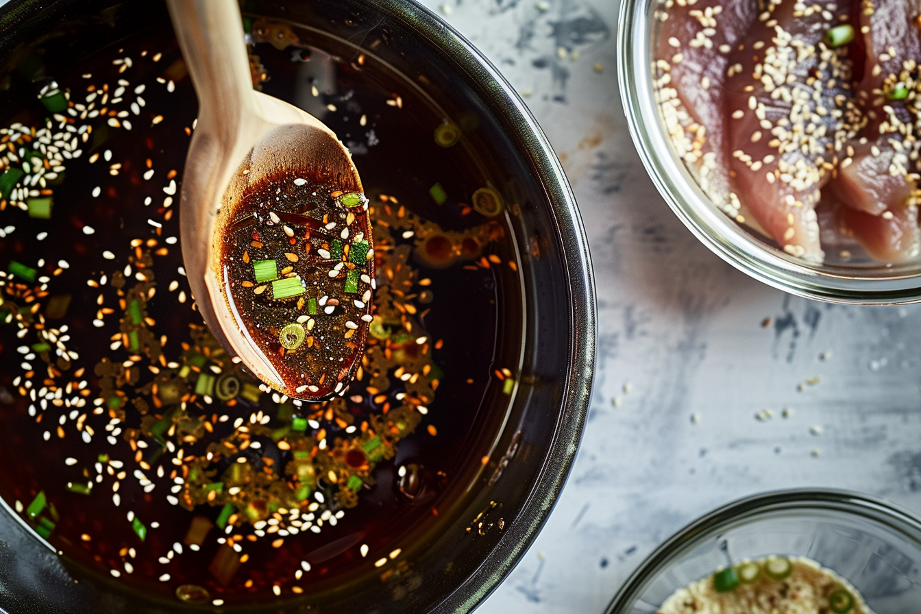 Close-up image of sizzling Beef Bulgogi with sesame seeds and green onions in a skillet.