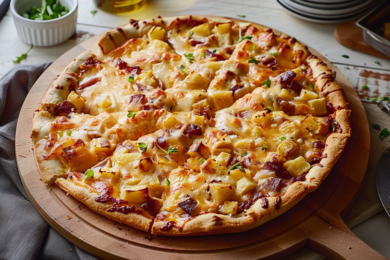 Delicious homemade BBQ Chicken Pizza topped with spicy barbecue sauce, tender chicken, red onions, pepperoncini peppers, cilantro, and melted Colby-Jack cheese.