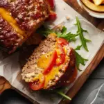 Ingredients for Cheeseburger Meatloaf including ground beef, eggs, shredded cheese, parmesan cheese, black pepper, salt, and ketchup.