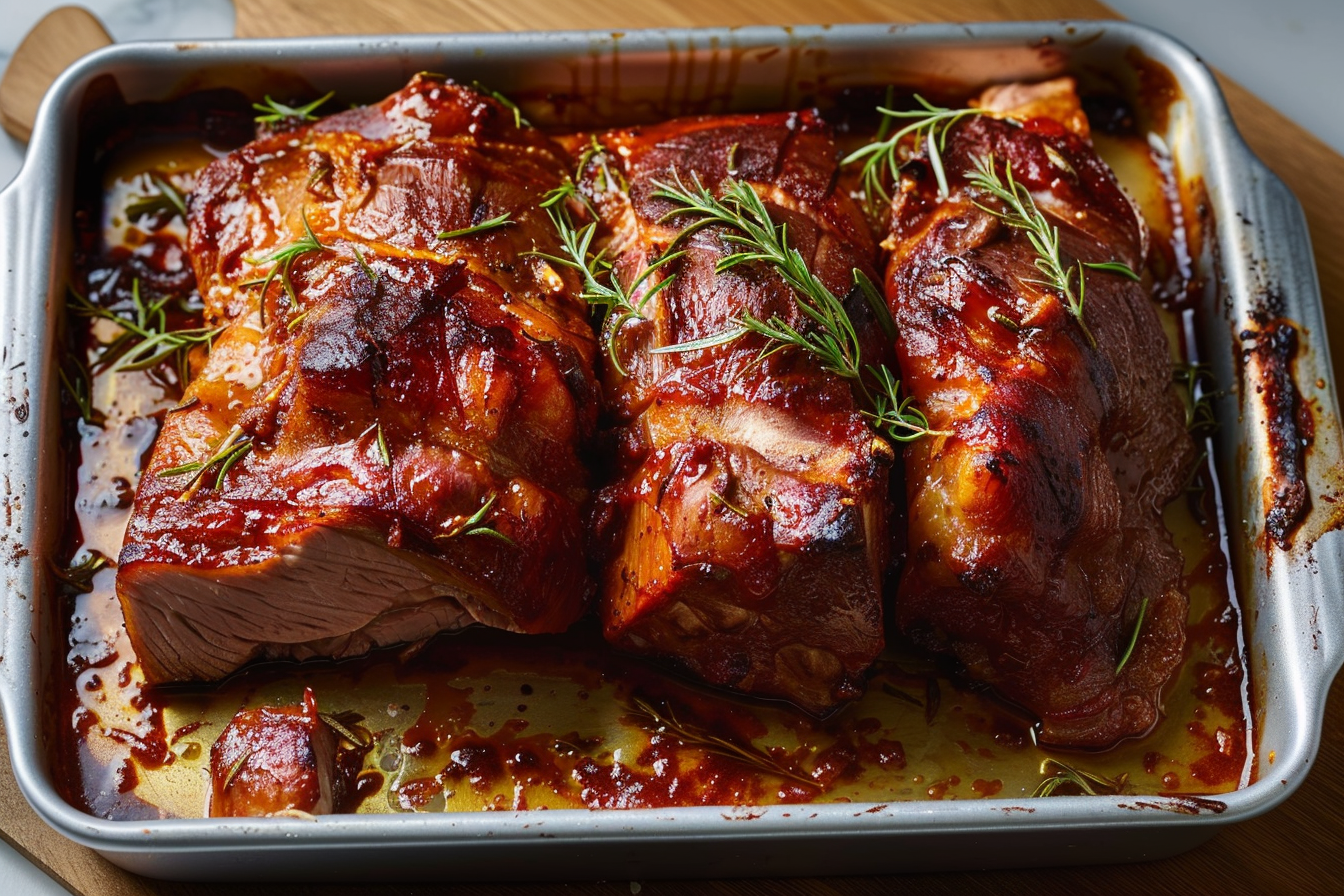 Juicy BBQ ribs with a rich glaze, served with a side of coleslaw.