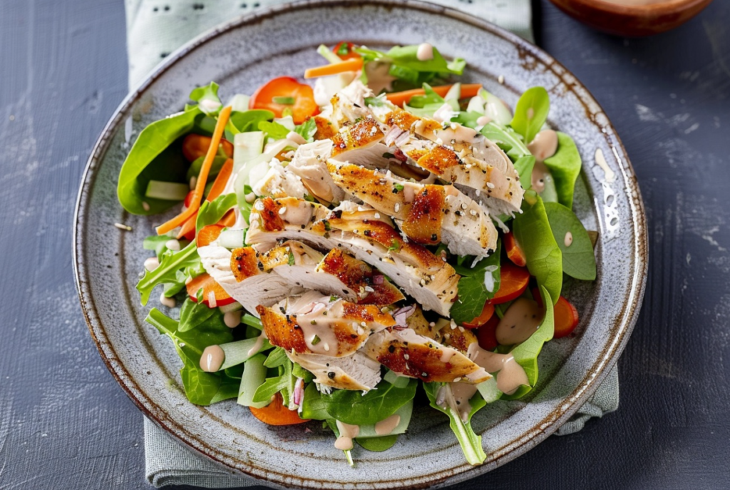 A bowl of the best chicken salad with fresh ingredients.