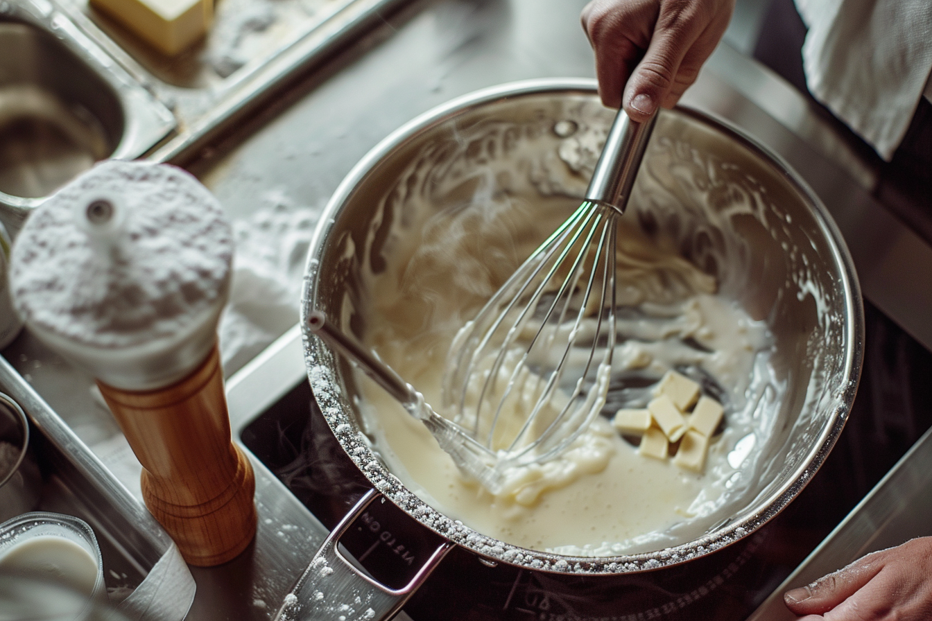 A close-up of a serving of creamy au gratin potatoes with a golden, cheesy crust.