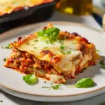 Easy lasagna with layers of rich meat sauce, creamy cheese, and perfectly cooked noodles.