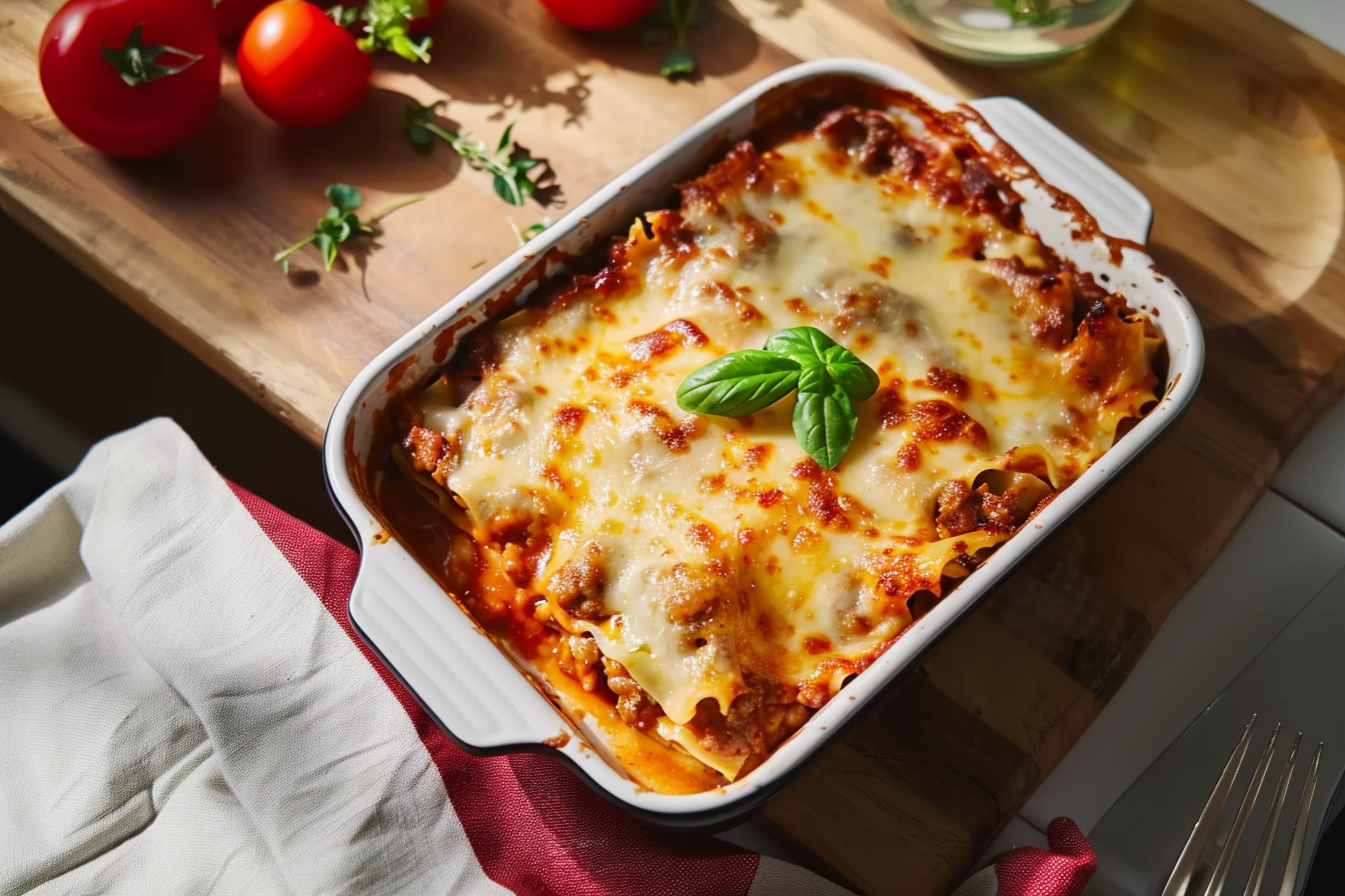 Easy lasagna with layers of rich meat sauce, creamy cheese, and perfectly cooked noodles.