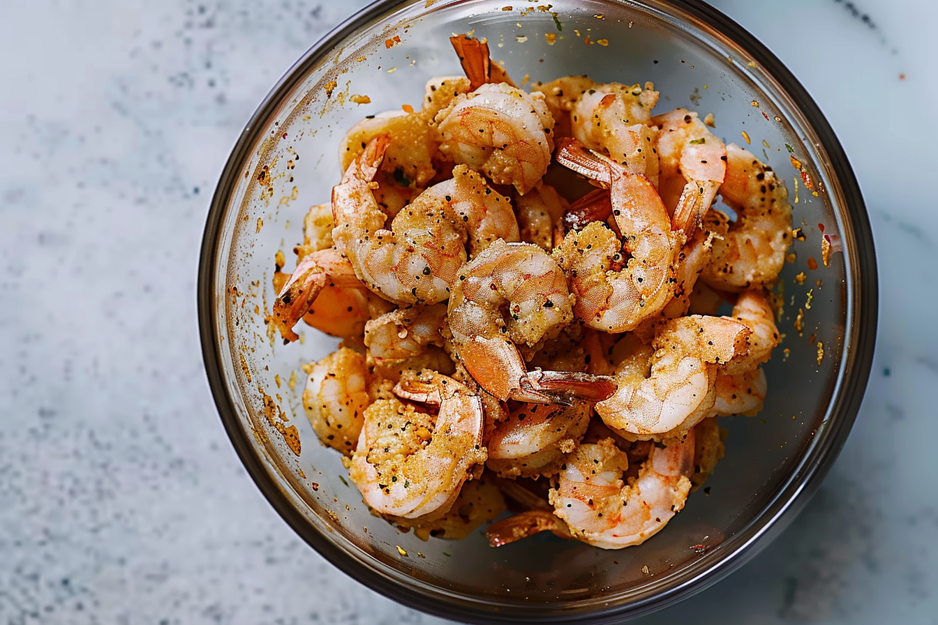 Spicy grilled shrimp skewers on a grill with lemon wedges