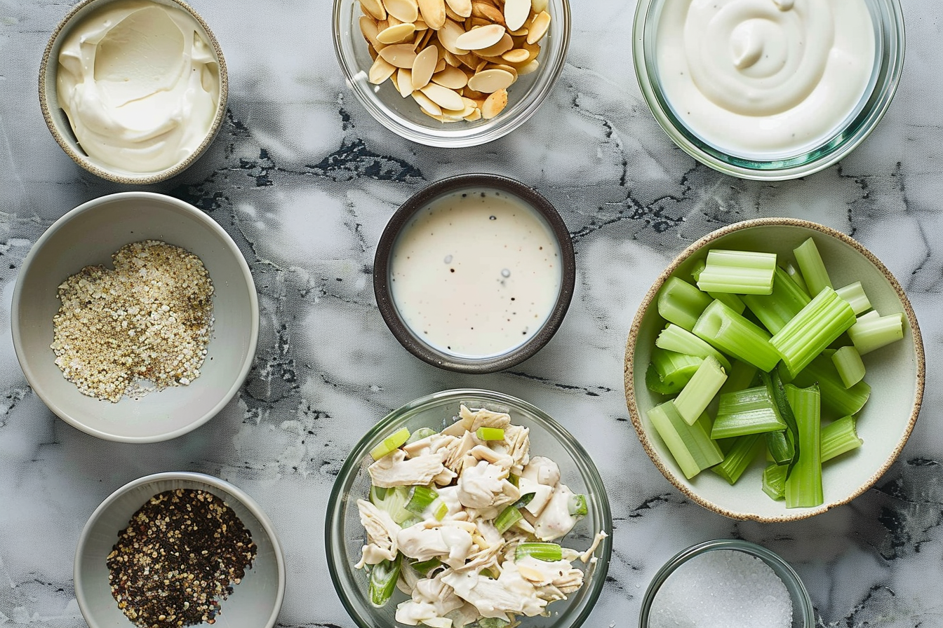 A bowl of the best chicken salad with fresh ingredients.