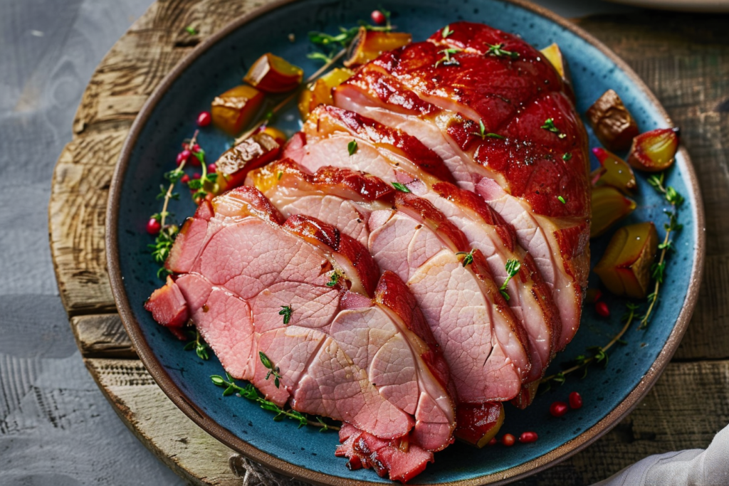 Tender slow cooker ham glazed with brown sugar.