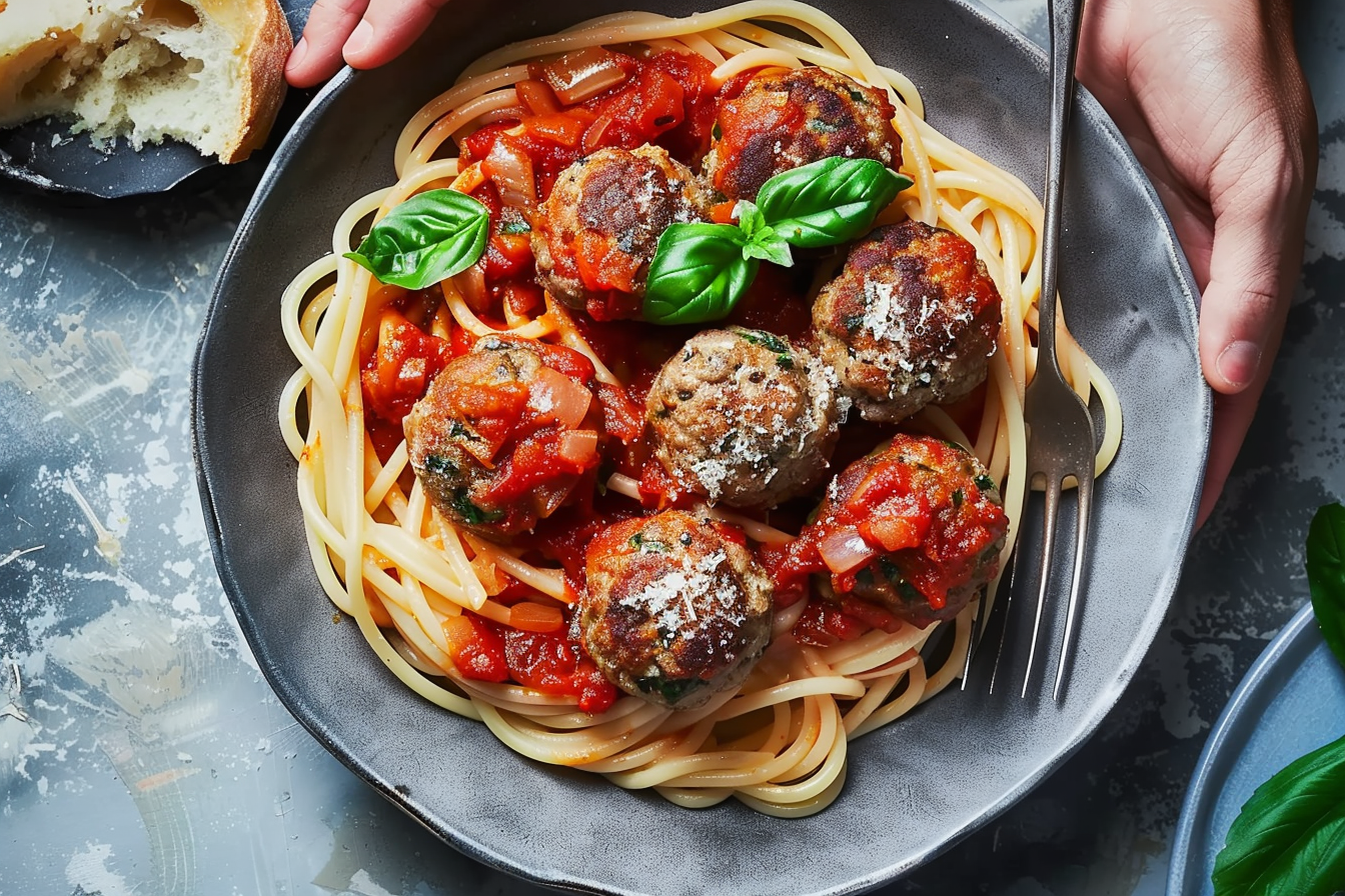 Plate of perfectly spiced Meatball Nirvana meatballs with herbs and spices