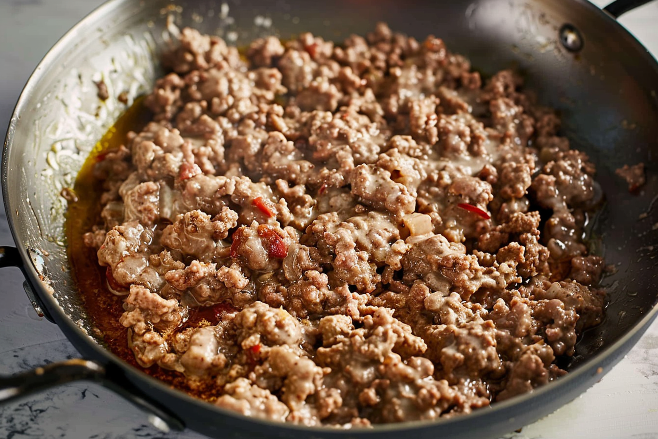 A delicious plate of Beef Stroganoff served over egg noodles with a creamy mushroom sauce.