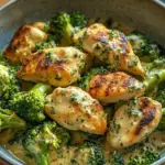 Broccoli Chicken Divan casserole with tender chicken, fresh broccoli, and a creamy cheese sauce, baked to golden perfection.