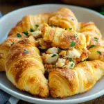 Chicken Bundles wrapped in golden crescent rolls on a plate