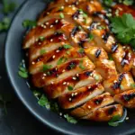 Grilled Teriyaki Chicken with a golden-brown glaze, garnished with green onions and served on a white plate.