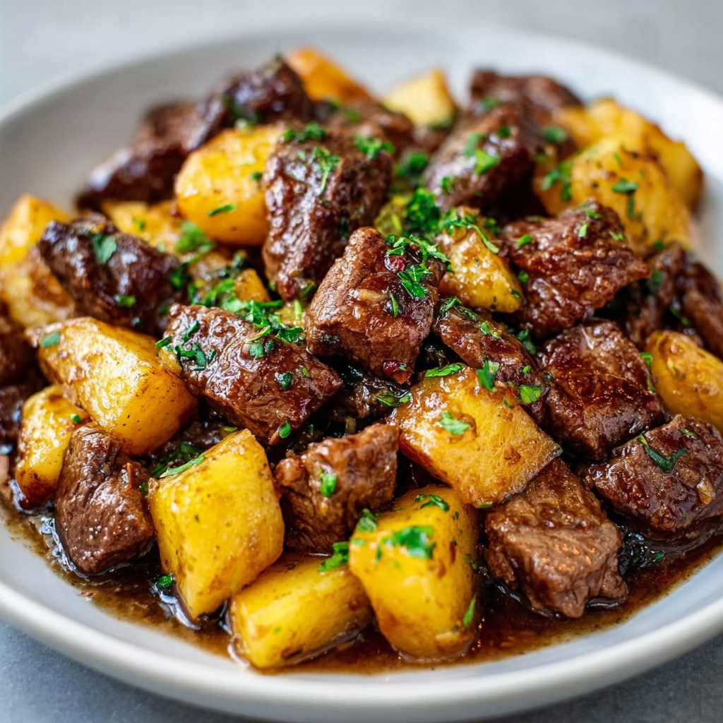 Garlic Butter Steak Bites and Potatoes