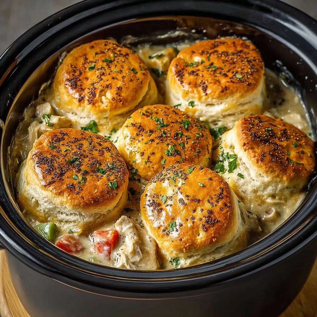 Slow Cooker Chicken Pot Pie with Biscuits