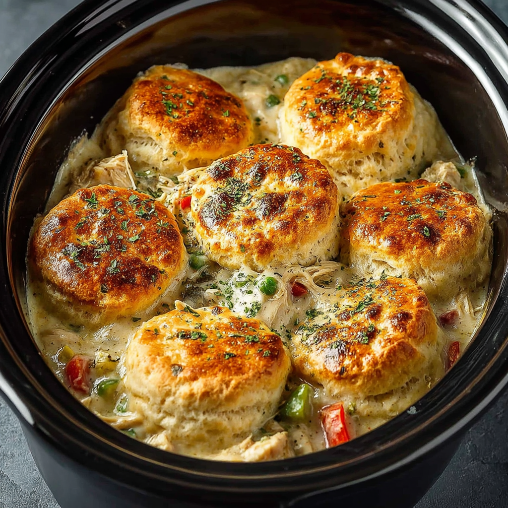 Slow Cooker Chicken Pot Pie with Biscuits