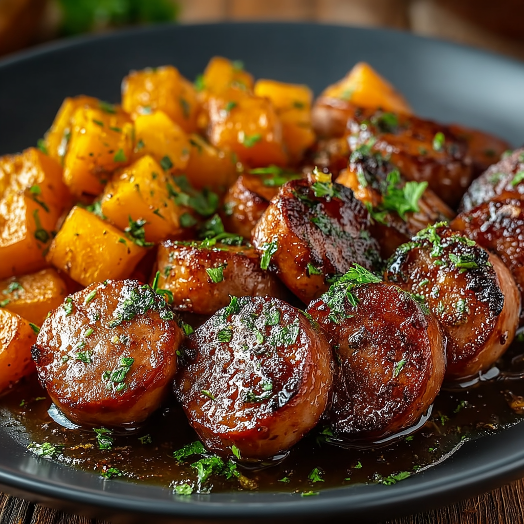 Sausage & Sweet Potatoes with Honey Garlic Sauce