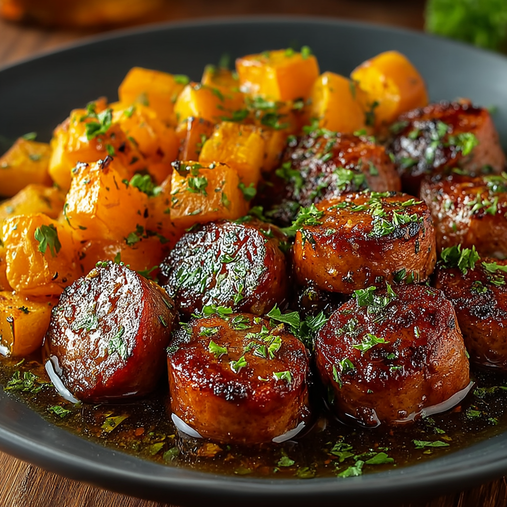 Sausage & Sweet Potatoes with Honey Garlic Sauce