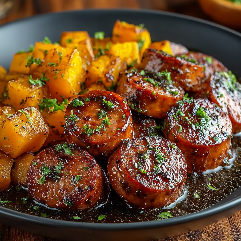Sausage & Sweet Potatoes with Honey Garlic Sauce