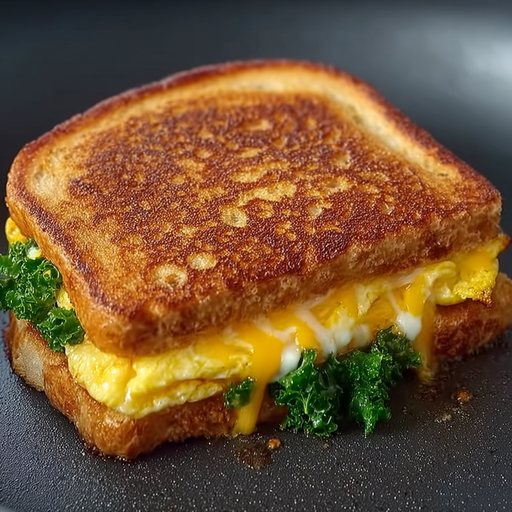 grilled egg & cheese sandwich with greens