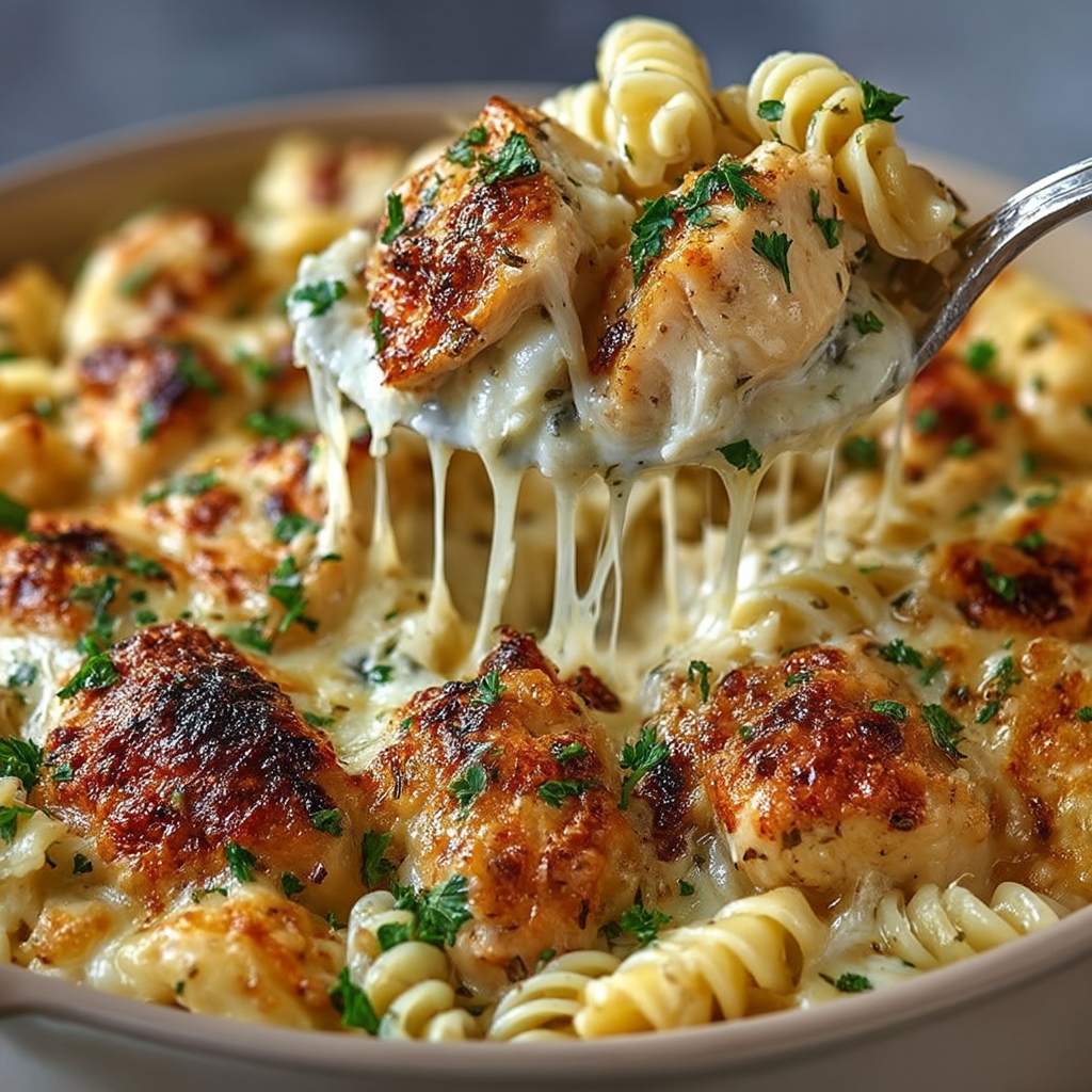 Garlic Parmesan Chicken Pasta Bake
