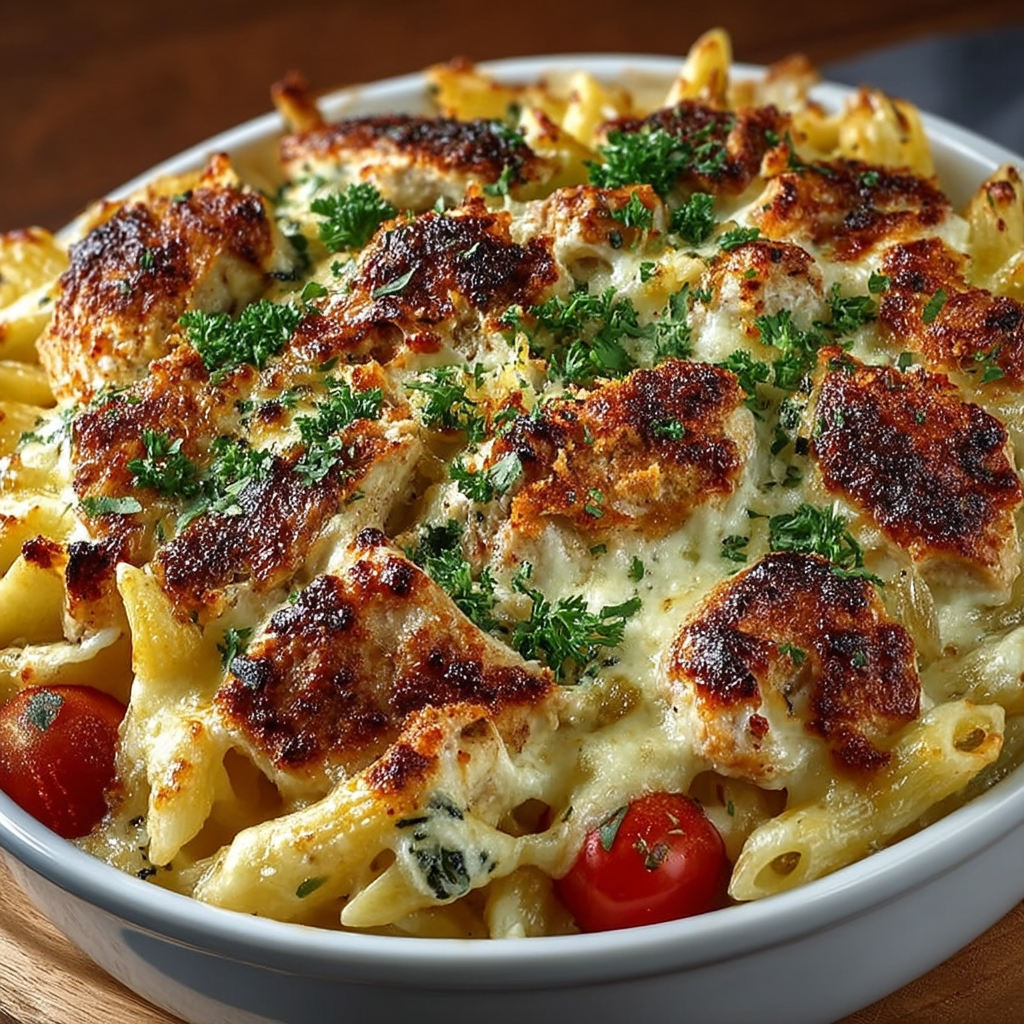Garlic Parmesan Chicken Pasta Bake