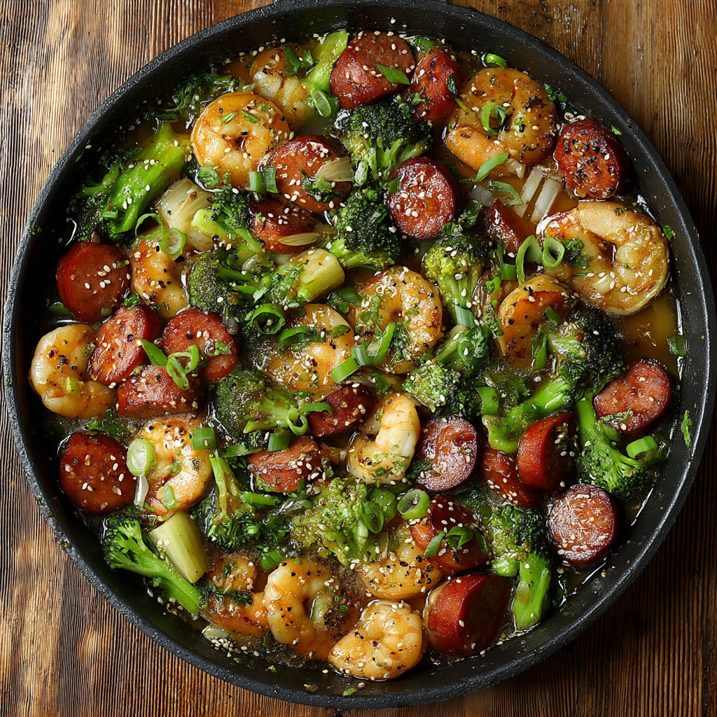 Honey Garlic Shrimp, Sausage & Broccoli