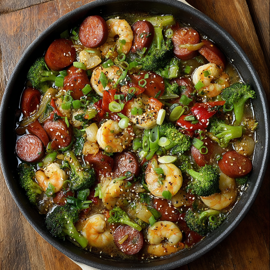 Honey Garlic Shrimp, Sausage & Broccoli