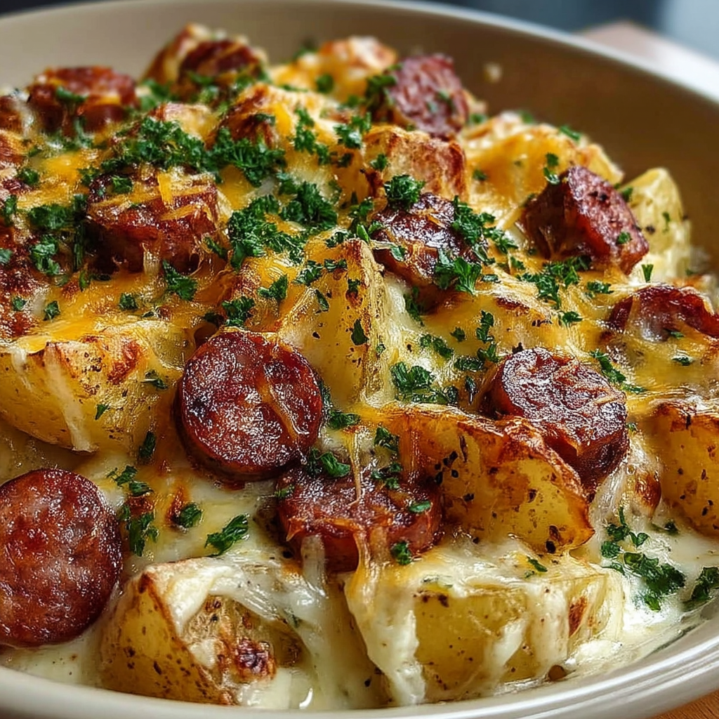 Cheesy Ranch Potatoes and Smoked Sausage