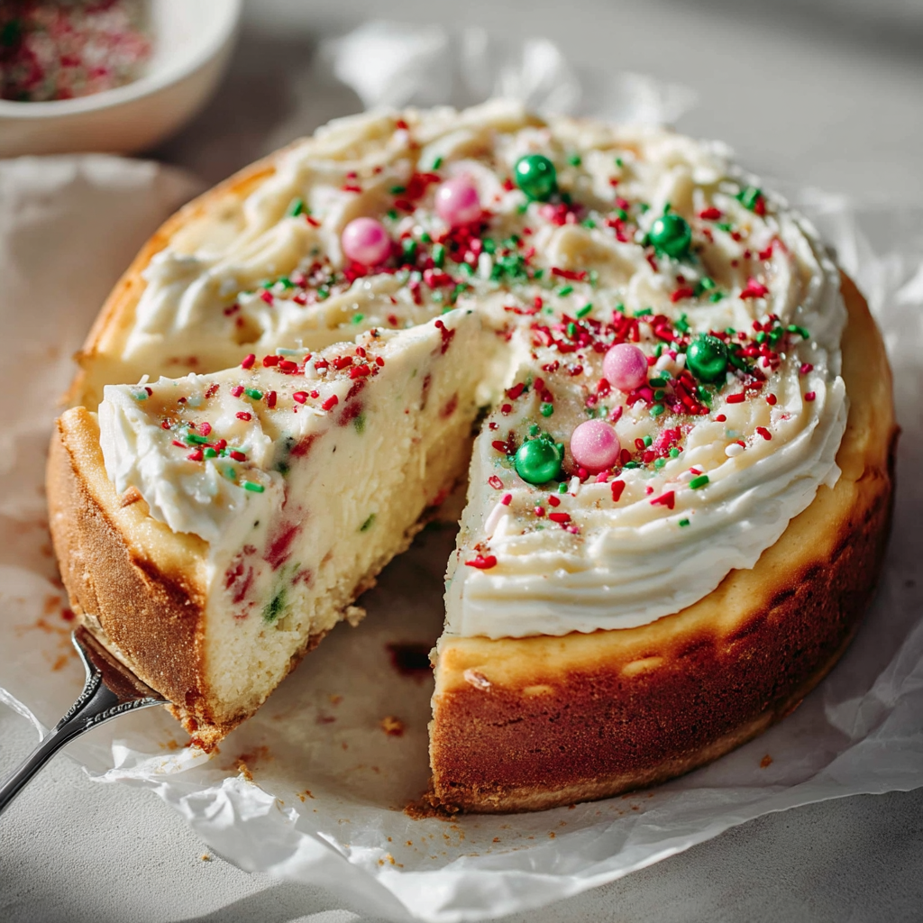 Christmas Sugar Cookie Cheesecake