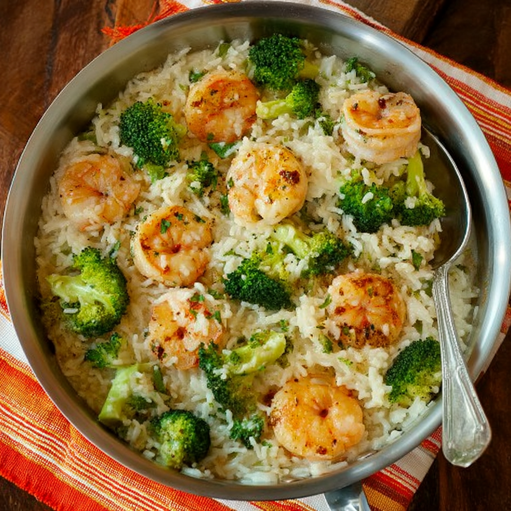 Garlic Butter Shrimp with Broccoli Rice