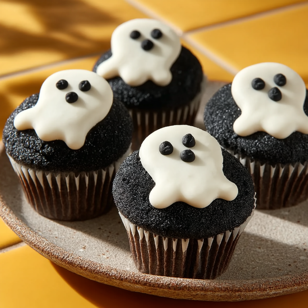 Black Cocoa Ghost Cupcakes