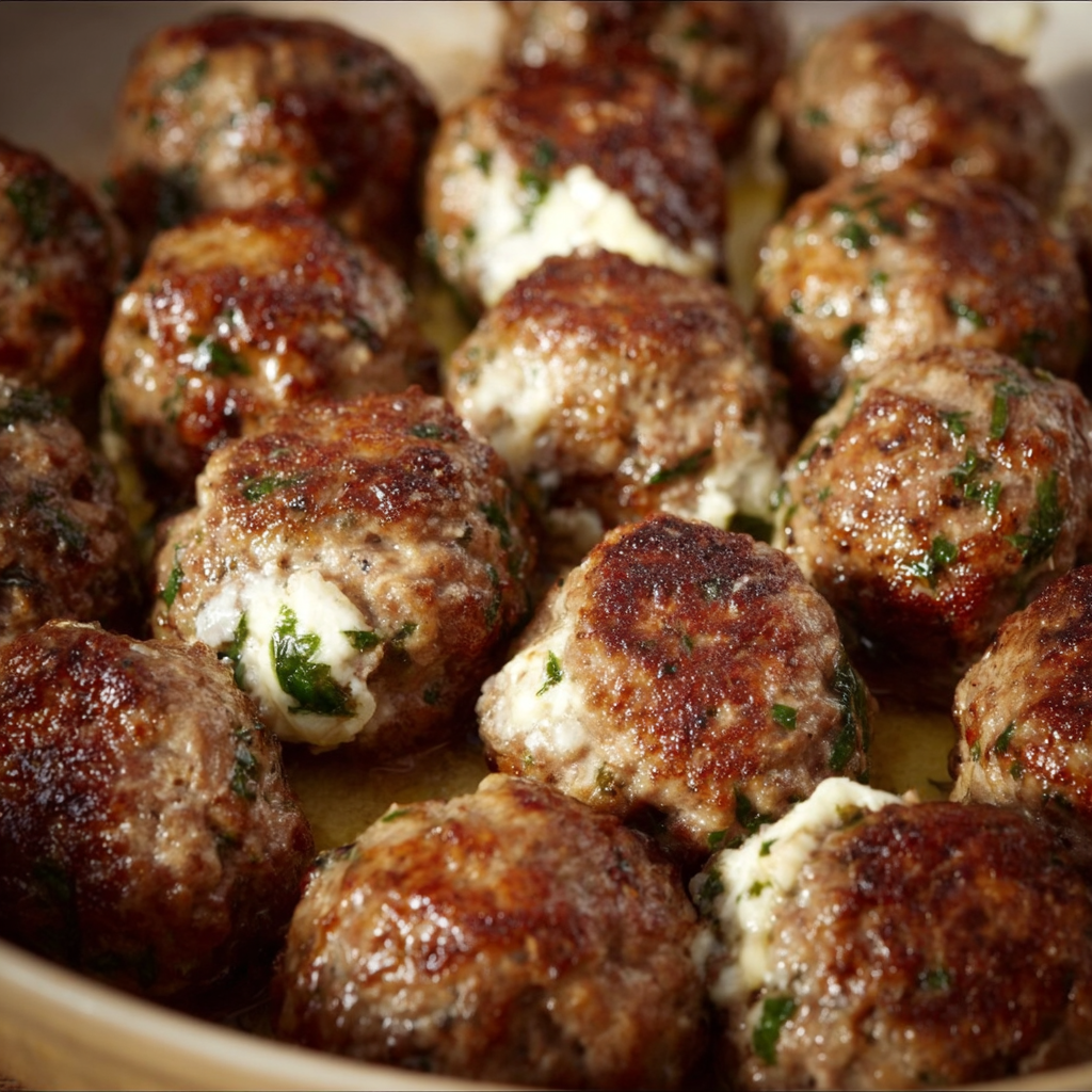 Cheesy Spinach-Stuffed Meatballs