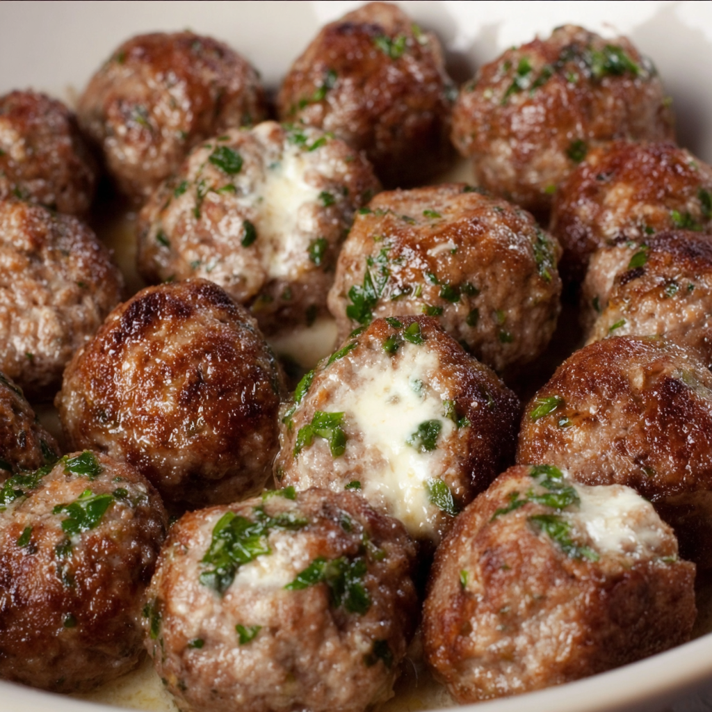 Cheesy Spinach-Stuffed Meatballs