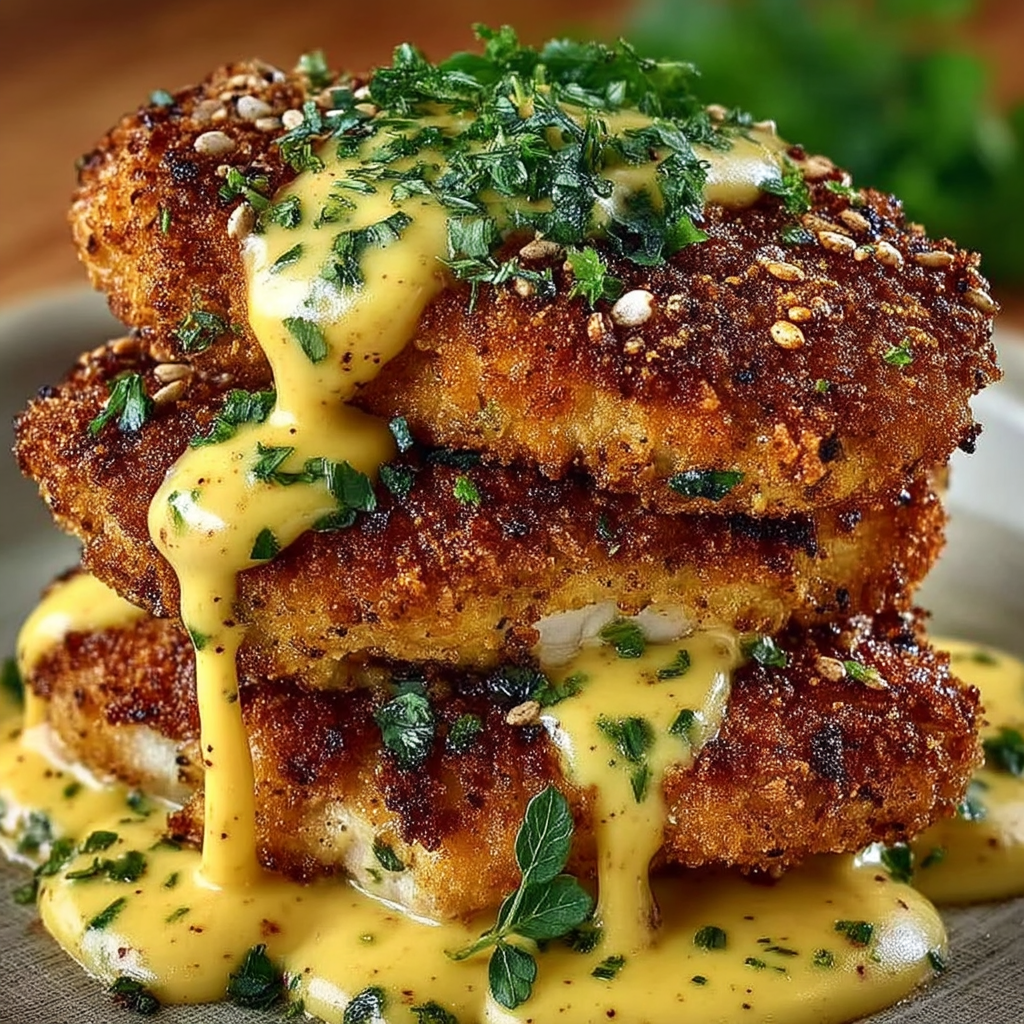 Pretzel Chicken with Mustard‑Cheddar Sauce