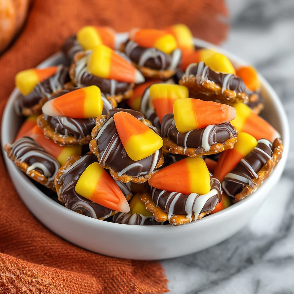 Candy Corn Pretzel Hugs