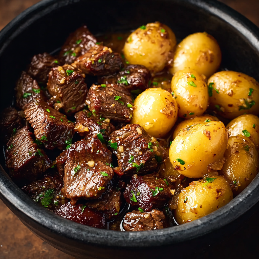 Slow Cooker Garlic Butter Beef Bites with Potatoes_03