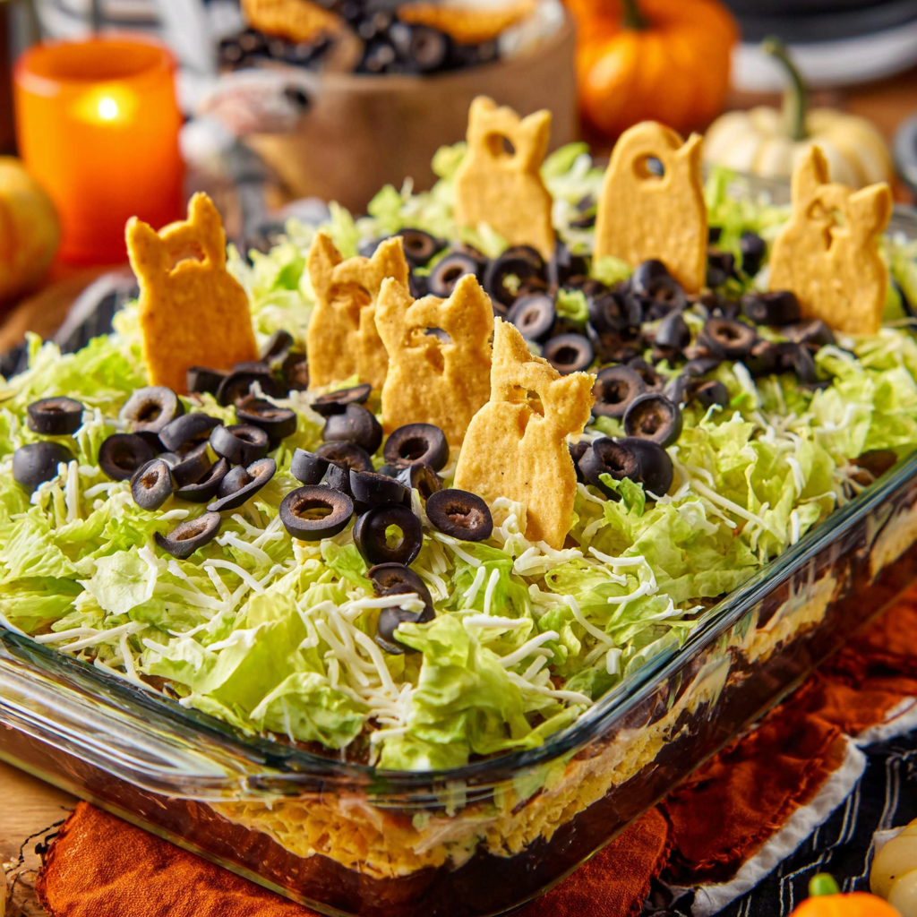Halloween Graveyard 7 Layer Bean Dip