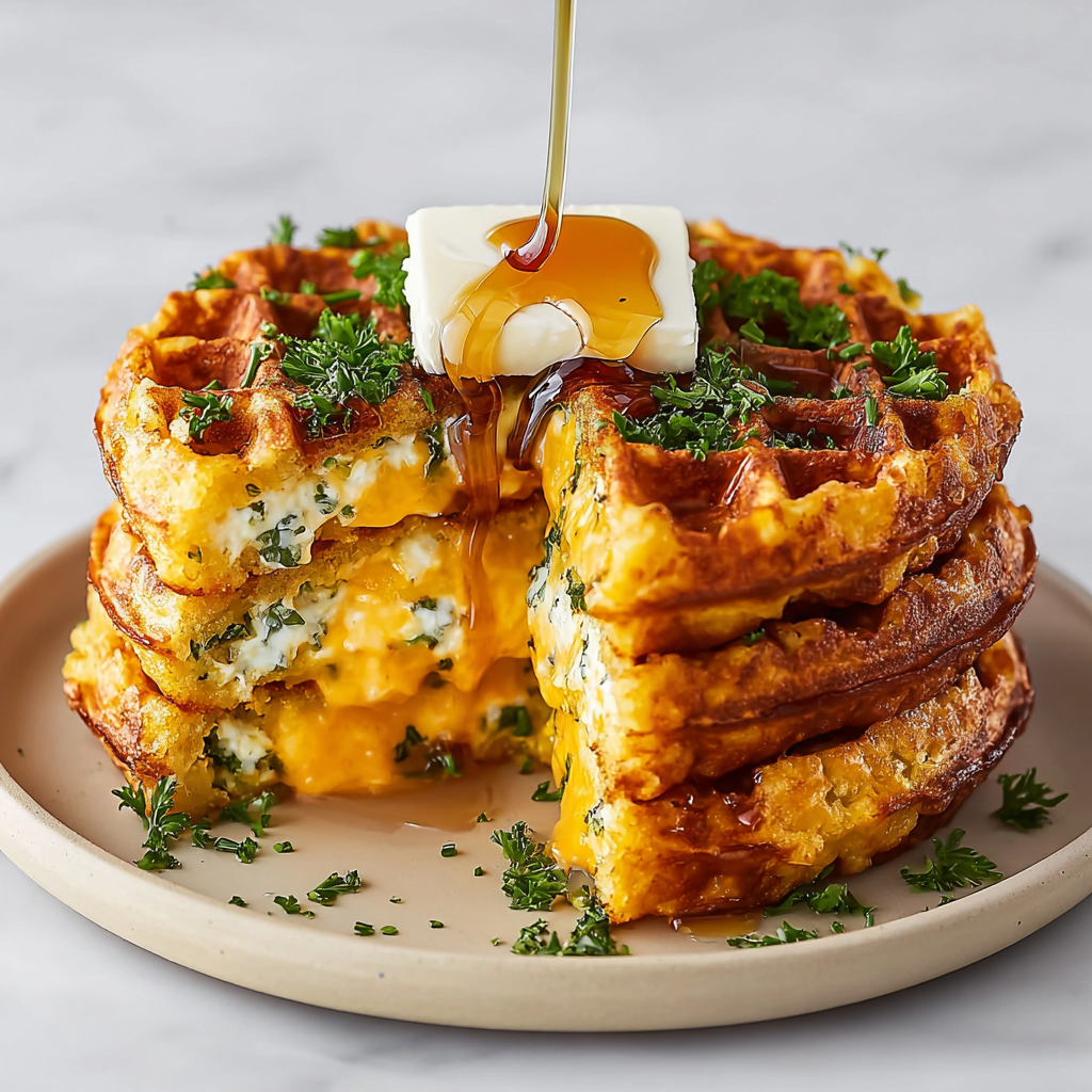 Spicy Cheddar Jalapeño Cornbread Waffles