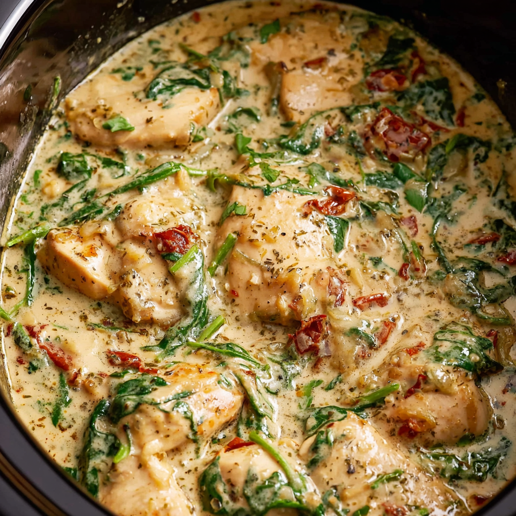 Creamy Tuscan Style Crock Pot Chicken Thighs Recipe