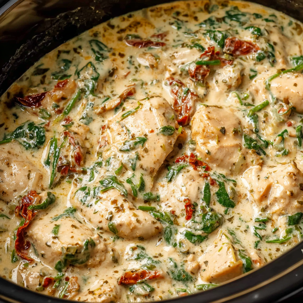 Creamy Tuscan Style Crock Pot Chicken Thighs Recipe
