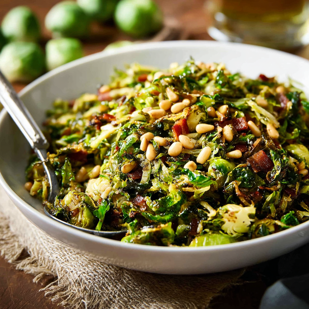 Shaved Brussels Sprouts with Pancetta and Balsamic