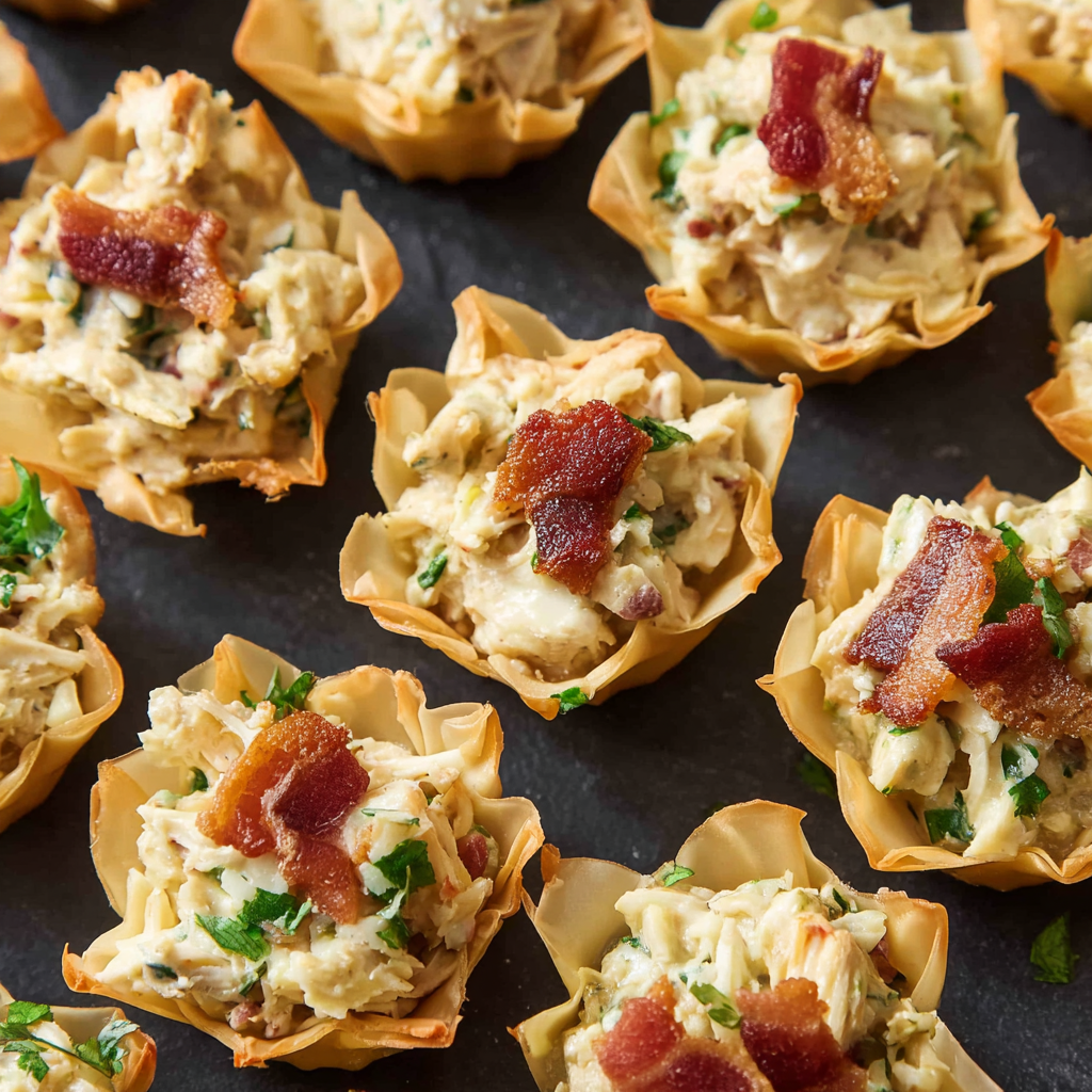 Chicken Artichoke Bites in Crispy Phyllo Shells